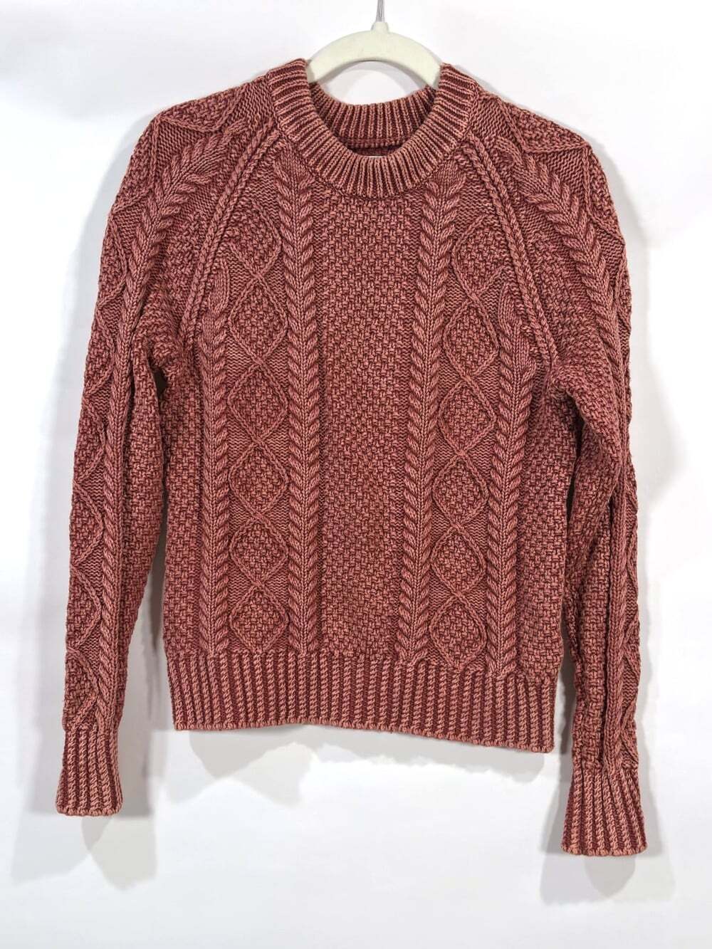 LL Bean Signature Cotton Fisherman Cable Knit Sweater Mauve - Medium